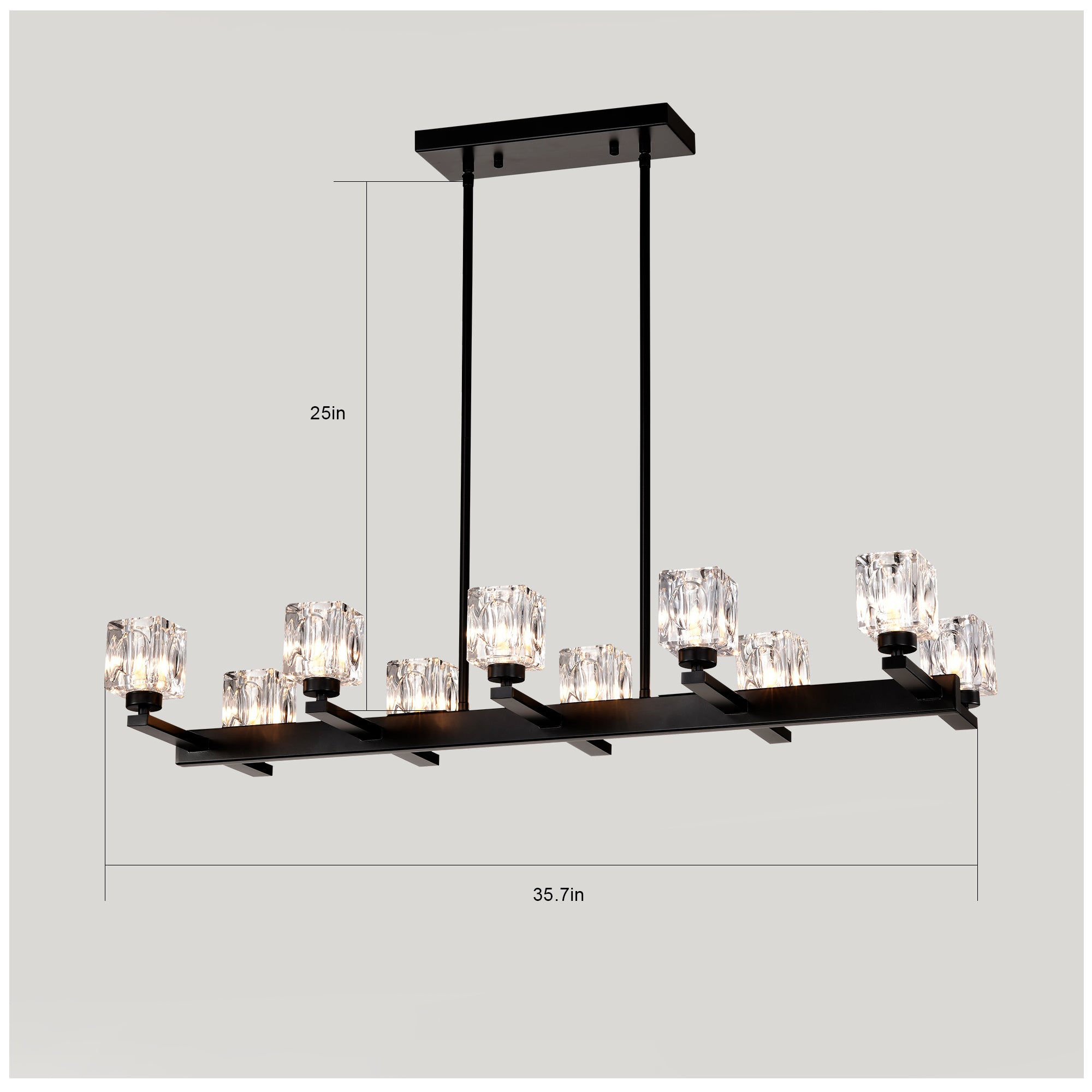 10-Light Black Linear Crystal Chandelier for Dining Room